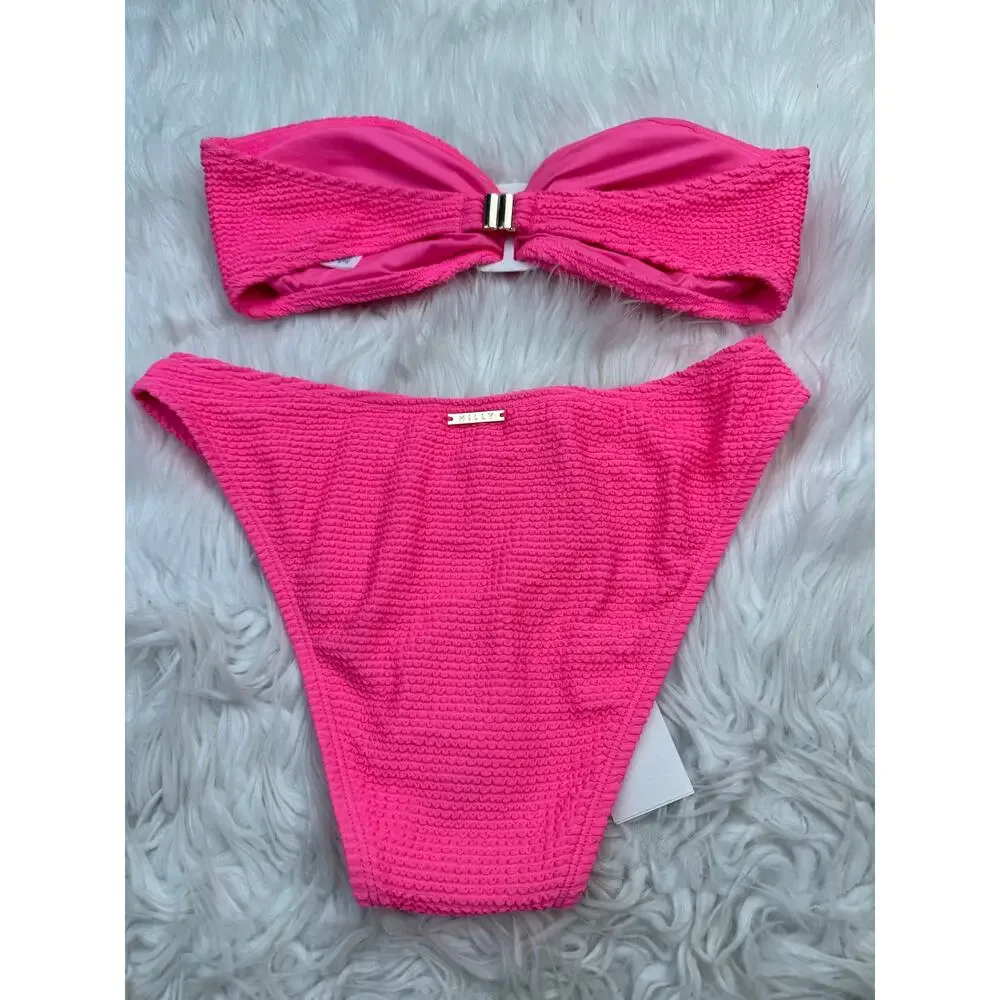 Milly Margot Solid Bandeau Bikini Set Size S Pink NWT REVOLVE Resortwear